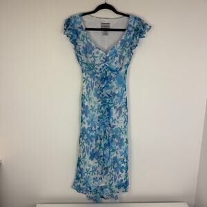 Vintage Breakin' Loose Womens Y2K 90s Short Flutter Sleeve Floral Blue Dress 7/8